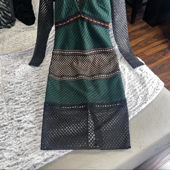 Self-Portrait SAMPLE Forest Green Fitted Mock-Neck Lace Midi Dress - Picture 5 of 10